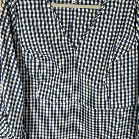 Universal Standard For J Crew Blue&White Gingham Poplin Tie Sleeve Blouse Sz 2X - Picture 6 of 15
